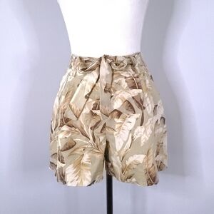 Maison d' Amelie Tan Tropical Leaf High Rise Paperbag Shorts 2